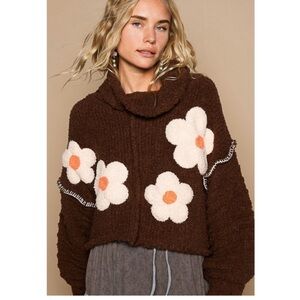 POL Brown Floral Sweater - Small